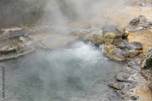 Geothermal fumaroles in Furnas Hot Springs, in the island of Sao Miguel in the Azores, Portugal