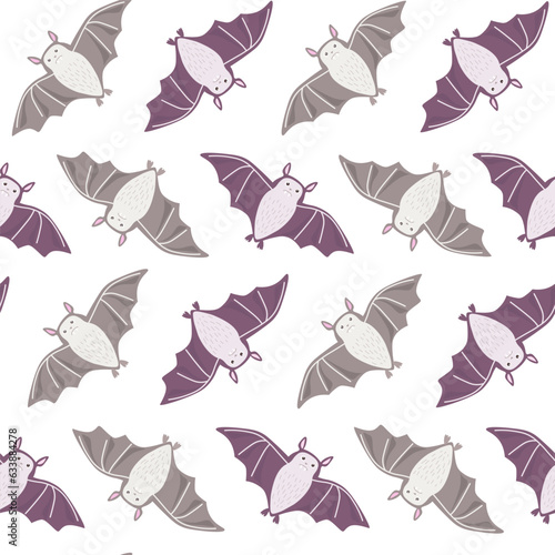 Seamless pattern with repetition of bats with open wings. Print for Halloween. Vector graphics.
