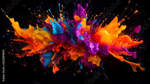 Abstract colorful paint splatter with a black background © skizophobia