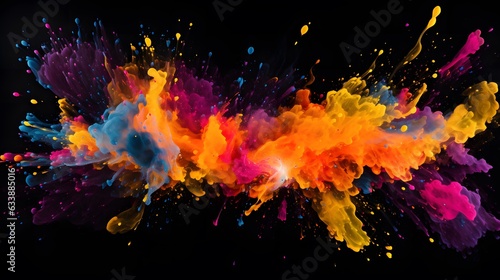 Abstract colorful paint splatter with a black background
