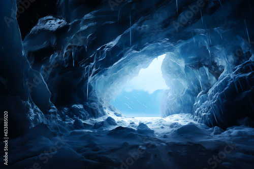 Frozen snow and ice cave in cold winter - Generative AI © mr_marcom