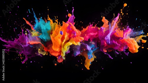 Abstract colorful paint splatter with a black background © skizophobia