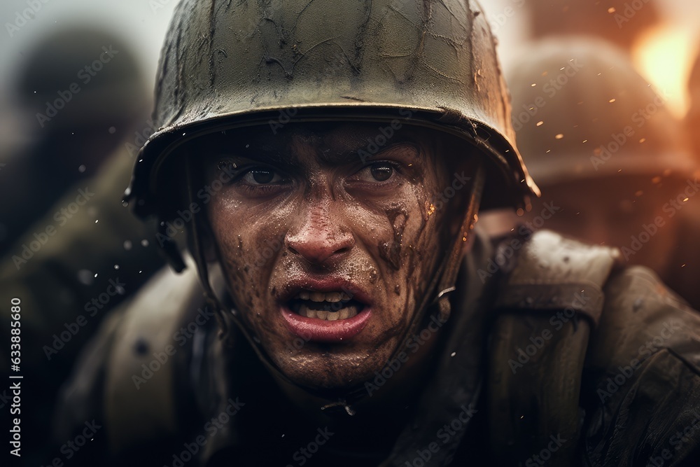 Duty and Sacrifice. Brave Soldiers in Action During World War 2, Facing Adversity on a Gray and Rainy Day. WWII Heroes
Duty and Sacrifice. Brave Soldiers in Action During World War 2, Facing Adversity on a Gray and Rainy Day. WWII Heroes