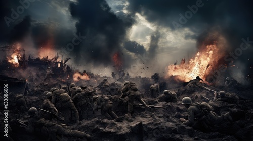 In the Heat of Battle: A Poignant Photo Featuring Soldiers in WW2 Combat, Depicting Blood, Sweat, Tears, Explosions, and the Indomitable Courage of the Allied Forces.