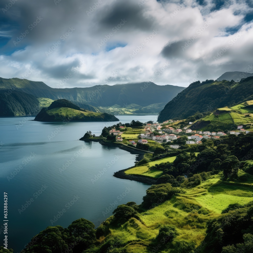 lake and mountains azores