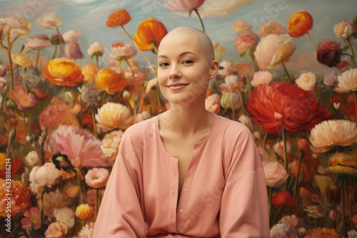 a balt woman with flowers look around