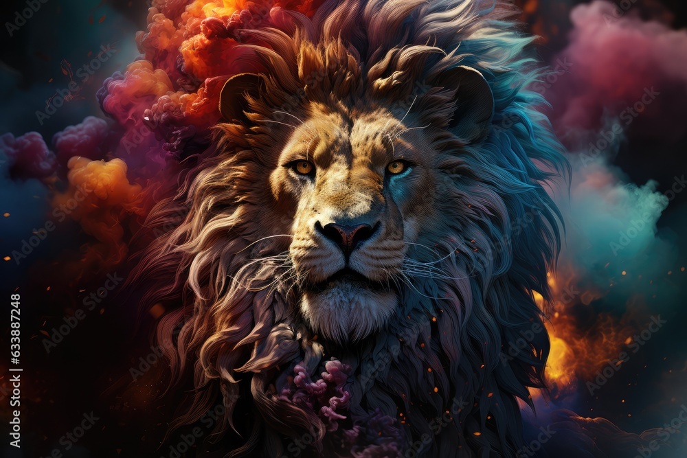 Fototapeta premium Majestic Encounter: Lion in Enchanting Atmosphere