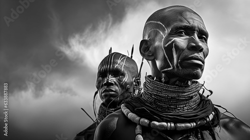 Fotografie, Obraz African native people portrait, black and white.