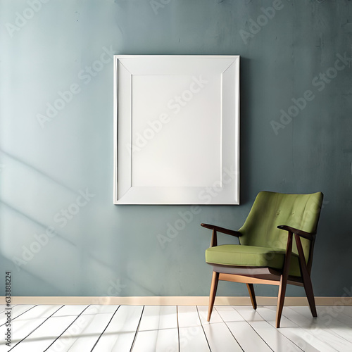 Two potted plants in front of a blank picture frame  white canvas background  white studio background  a minimalist painting  white ambient background  white frame border. AI Generative