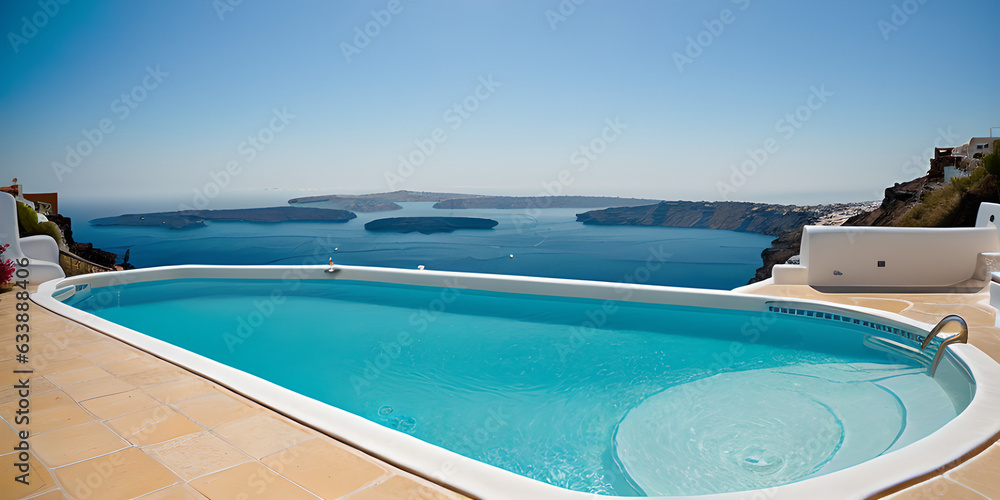 luxury swimming pool in santorini. outside view