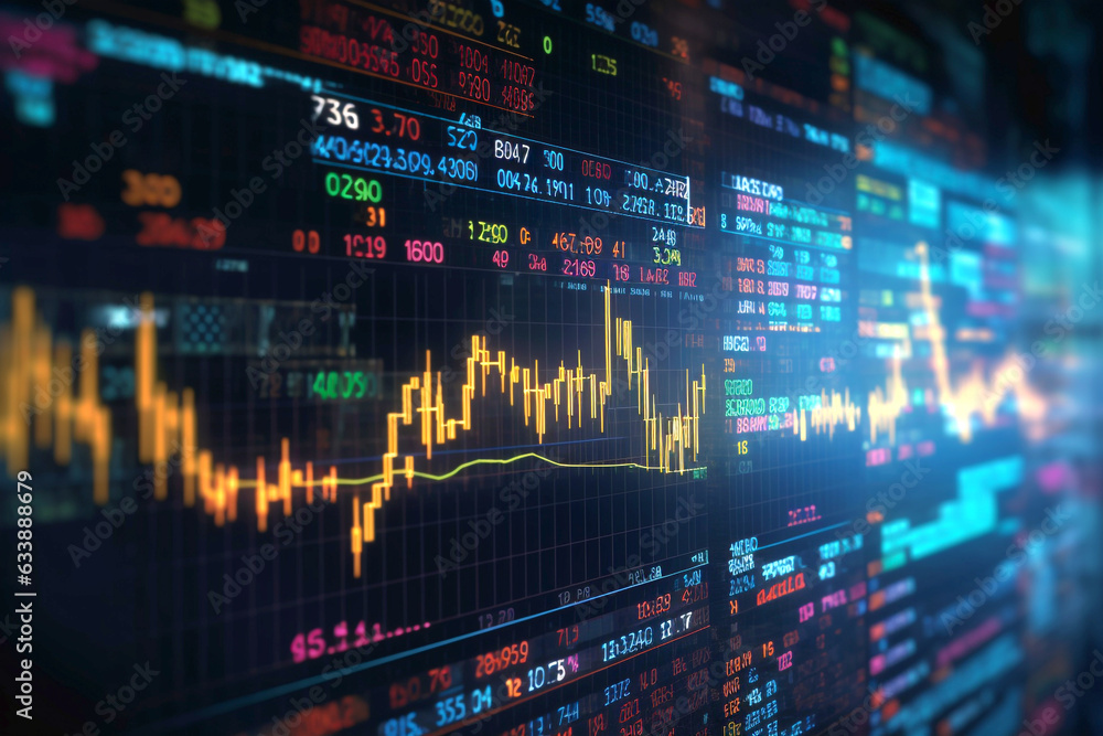 Stock market graph, investment concept, digital screen, daylight, AI generated. Stock market graph, investment concept, digital screen, daylight, AI generated.