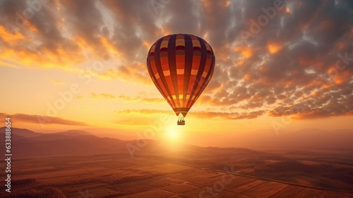 Air balloon sunset pretty colorful sky flying photography wallpaper image AI generated art © Biplob