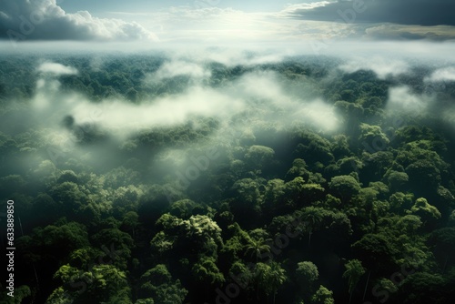Awe-Inspiring Heights: Aerial Glimpses into Rainforests' Grandeur, Accentuating the Canopy's Marvels and the Stalwart Kapok and Ceiba Trees Generative AI