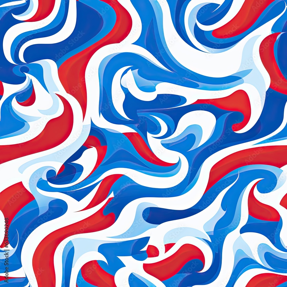 Red white and blue seamless pattern with waves