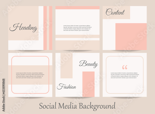 Social media feed branding template background mockup in nude peach neutral colors marble terrazzo for interior, architecture, beauty, cosmetics, and fashion content. Minimalist vector design