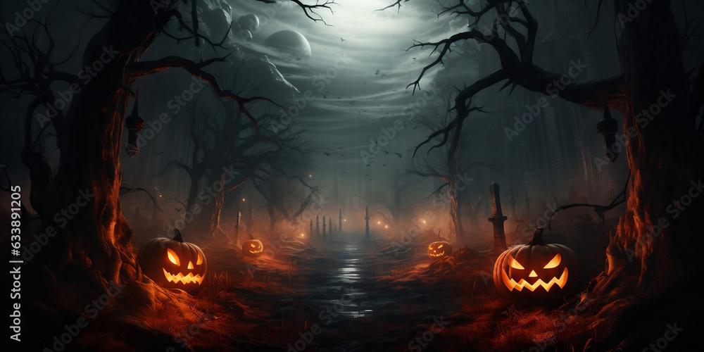 Haunted Shadows, Eerie Halloween Atmosphere in Illustration