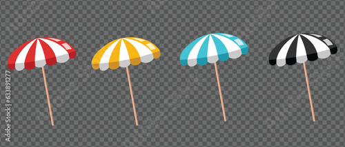 Vector Striped Beach Umbrella Collection Set Design Element Isolated on Transparent Background. Flat Design Element Summer Time Ice cream Equipment Swimming pool Umbrella Protect from summer's hot sun