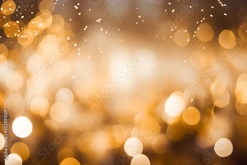 Background of abstract defocused rich gold glitter lights on with bokeh. Christmas or New Year. Generative AI