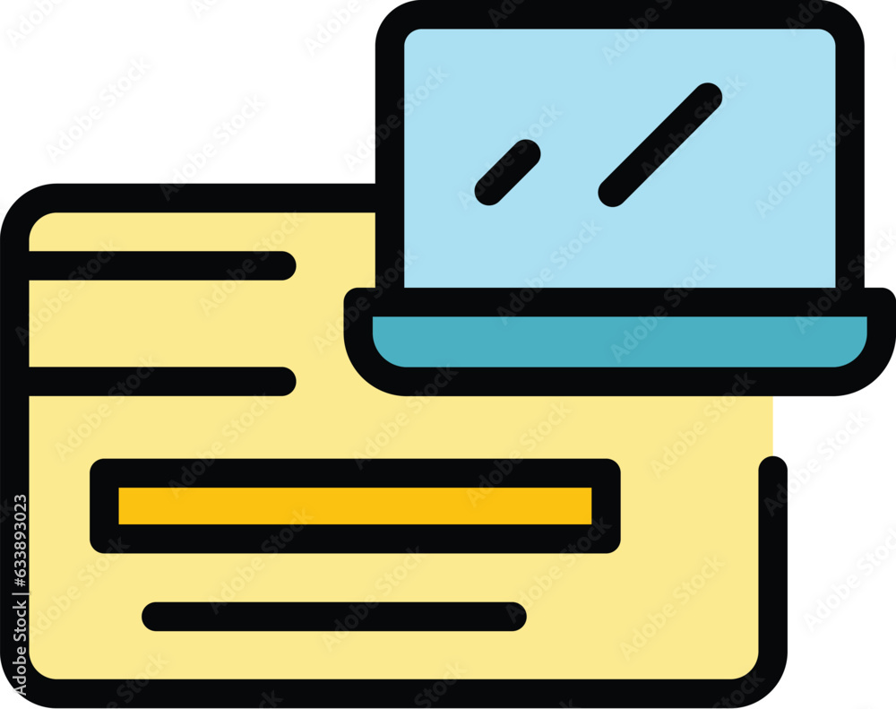 Buy laptop online icon outline vector. Computer store. Shop retail color flat Buy laptop online icon outline vector. Computer store. Shop retail color flat