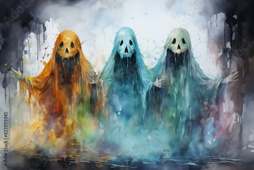 Spooky Halloween Watercolor Ghosts © Ash