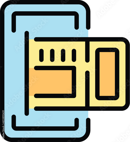 Book cinema ticket icon outline vector. Music movie. Audio video color flat