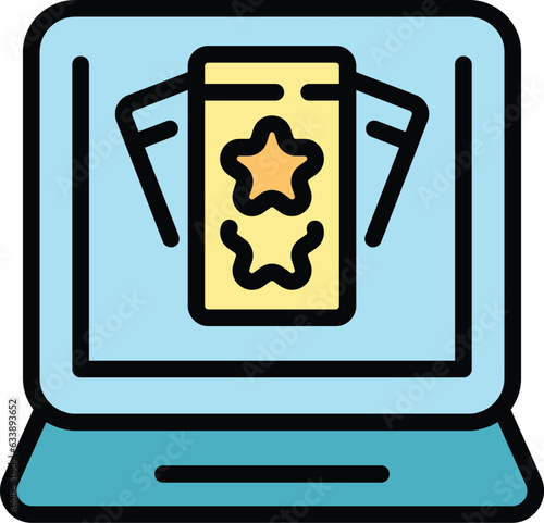 Book laptop ticket icon outline vector. Music cinema. Film movie color flat