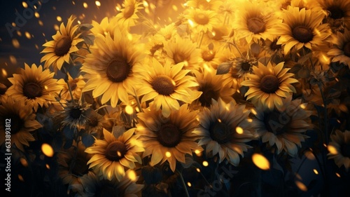 Yellow sunflowers glowing