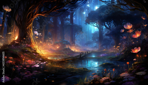 Mystical Glowing Floral Wonderland, A Magical Journey through the Enchanted Forest at Night