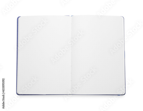 Open blank office notebook isolated on white, top view