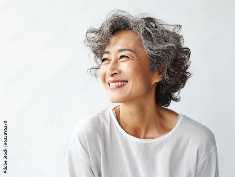 Portrait of a Smiling South East Asia Woman middle aged 50, aged 60 with natural makeup clean face, isolated, png, copy space Portrait of a Smiling South East Asia Woman middle aged 50, aged 60 with natural makeup clean face, isolated, png, copy space