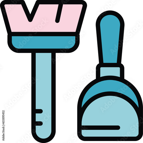 Brush dustpan icon outline vector. House cleaner. Home service color flat