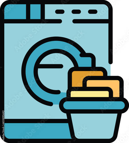 Done washing machine icon outline vector. Professional cleaning. Company work color flat