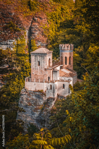 Erice, Sicily, Italy - June 2023: Turret of Pepoli or Torretta Pepoli medieval castle photo