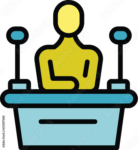 Speaker icon outline vector. Key leader. Social media color flat