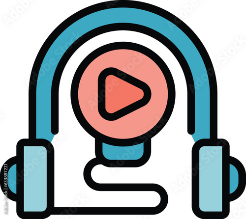Audio headphones icon outline vector. Key leader. Social media color flat