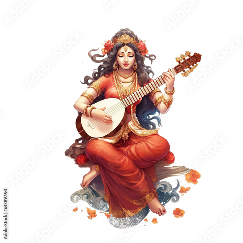 Illustration of Goddess Saraswati for Vasant Panchami, Generative ai