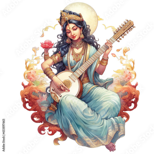 Illustration of Goddess Saraswati for Vasant Panchami, Generative ai