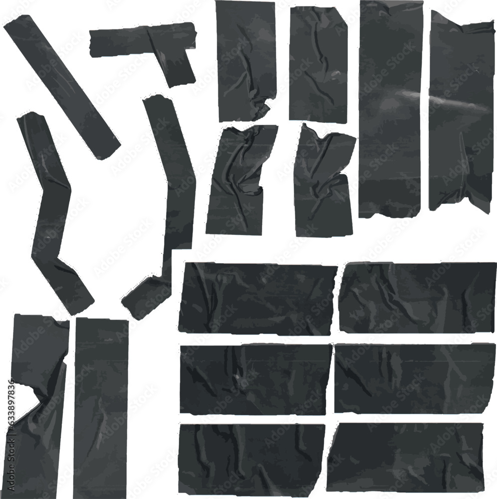 Torn fragments of black adhesive tape