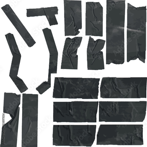 Torn fragments of black adhesive tape