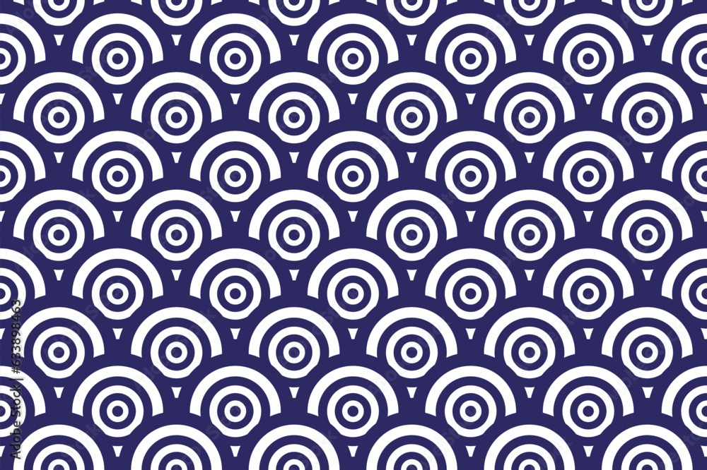 The circular fabric pattern overlaps in an orderly fashion. Design for background, wallpaper, wrapping, fabric, clothing, carpet, curtain, rug, floor, and scarf. Abstract background.