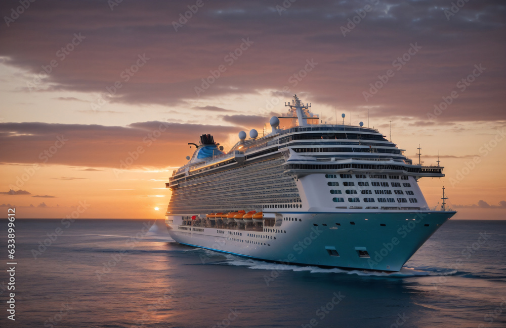 cruise ship at sunset