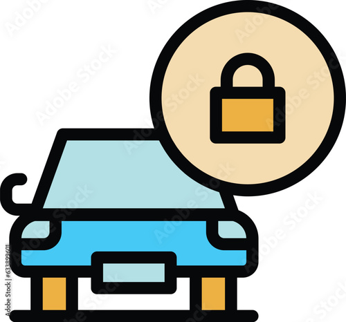Locked car parking icon outline vector. Garage place. Free card color flat