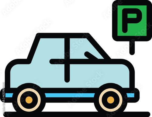 Car shop parking icon outline vector. Park place. Area vehicle color flat
