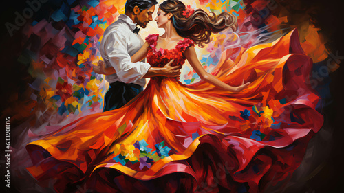 Couple Latin american, mexican folklore, traditional, regional dancers photo