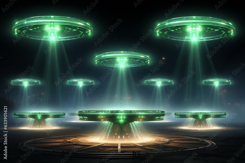 Obraz premium neon lights and smoke. Background trend color ufo green
