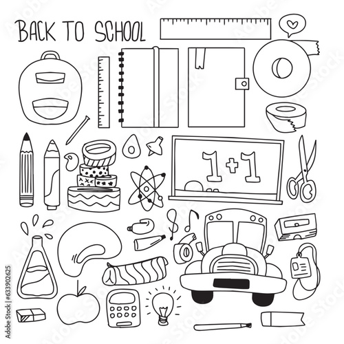 set of back to school doodles. handrawn back to school element. 