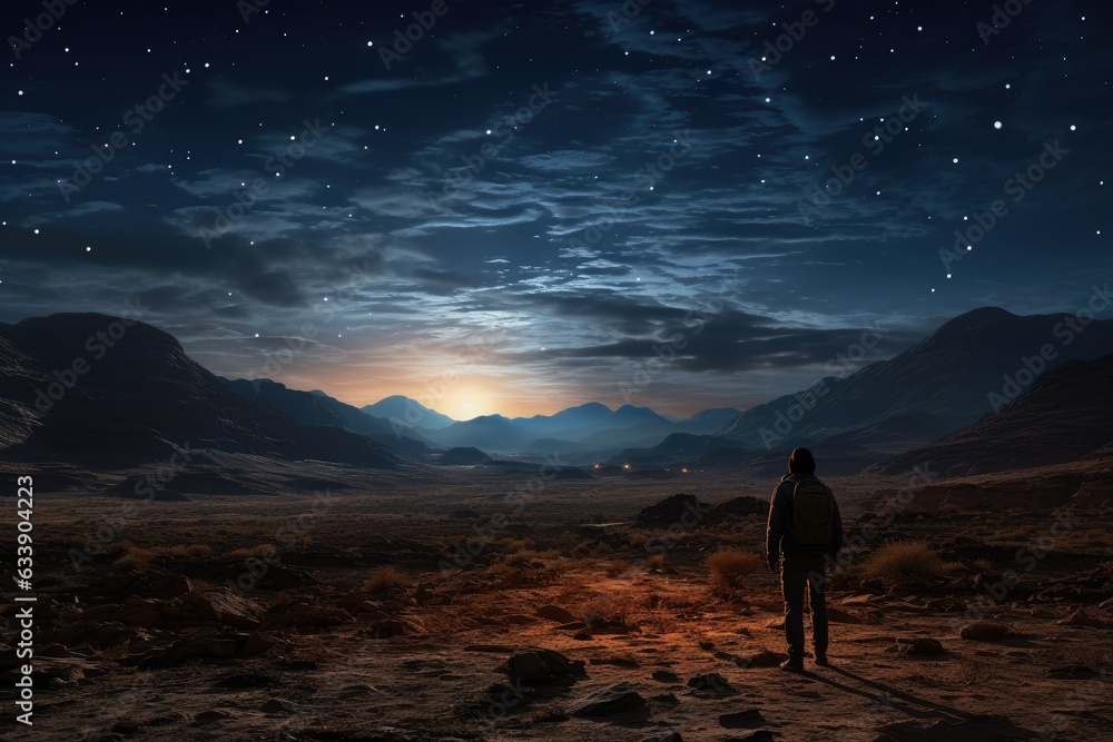 Starry Sahara Reverie: Sands Ablaze in the Illumination of the Beautiful Night Sky Generative AI