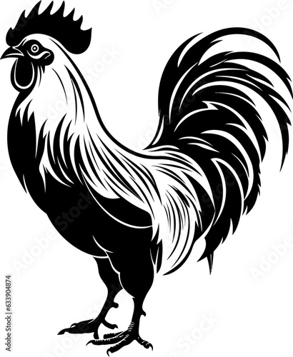 Fotografiet Handdrawn rooster drawing silhouette