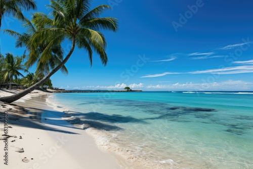 Coastal Dreams Awakened  Enchanting Beaches Adorned with Turquoise Waters  White Sands  and Swaying Palm Trees  Crafting a Paradisiacal Oasis of Oceanic Respite  Generative AI