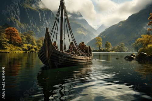 Odyssey Across the Fjords: Viking Longship's Embrace of Adventure and Discovery, Echoing Ancient Norse Seafarers' Dreams Generative AI